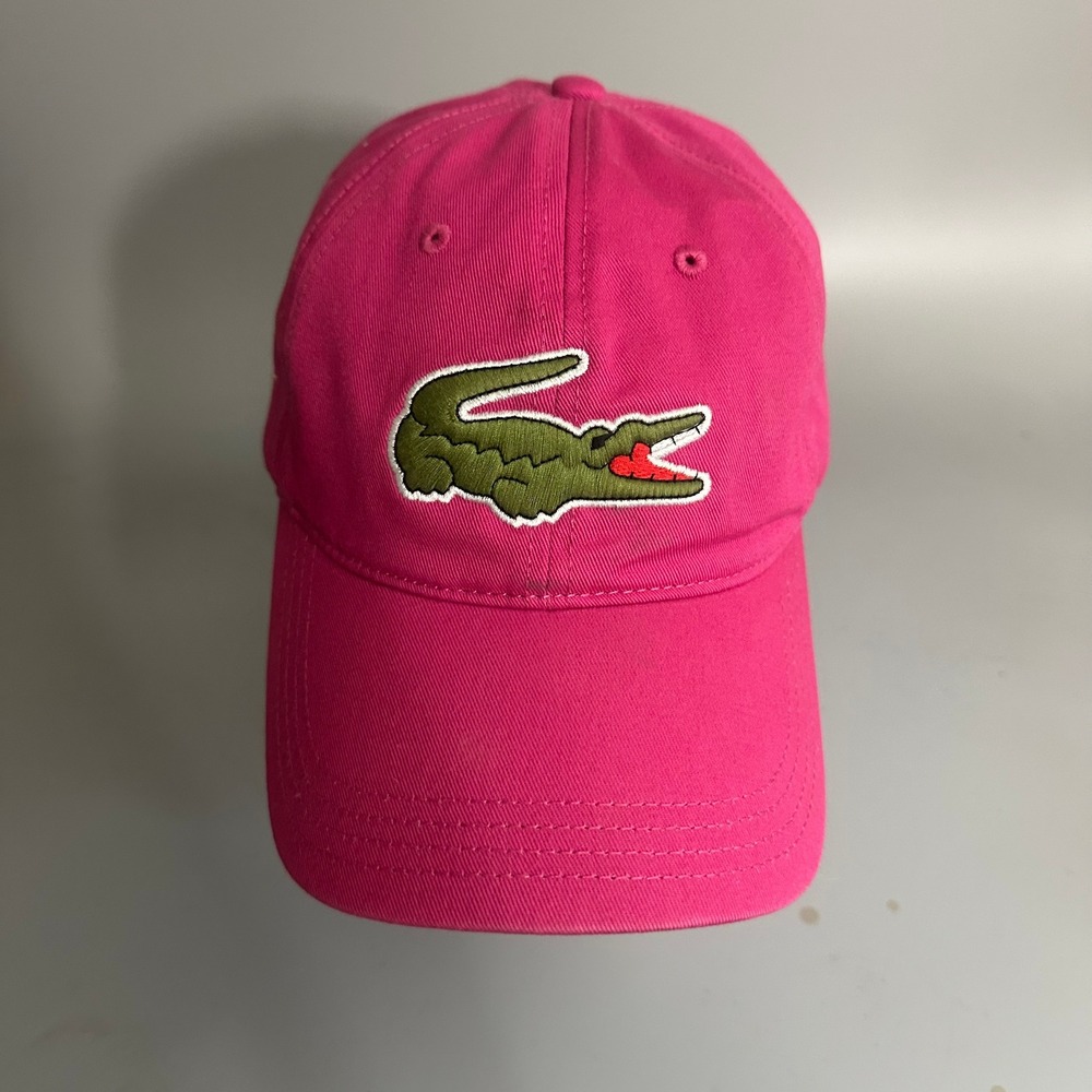 Lacoste Pink Cotton Baseball Cap Big Logo Embroidered Leather Strap Hat OS